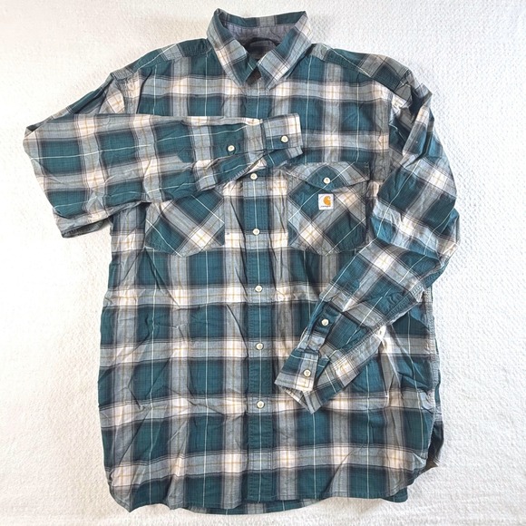 Carhartt Button Down Shirt Mens Large Plaid Rugged Flex Relaxed Fit Long Sleeve - Picture 2 of 8